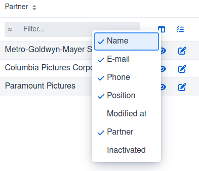 Configuring visible columns