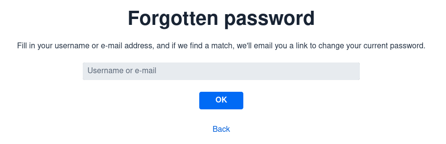 Request a new password by providing your username or registered email address